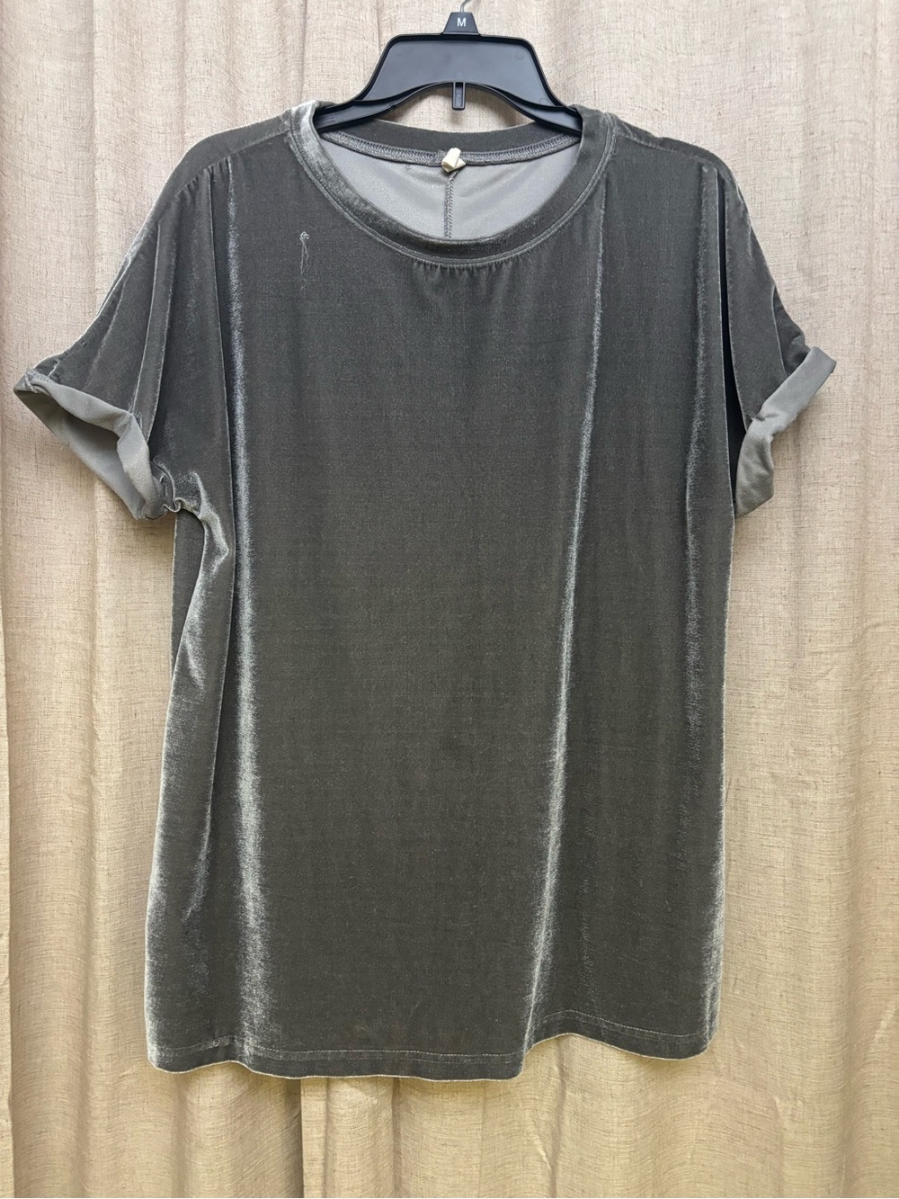 Women's Short Sleeve Velvet Tee - Olive